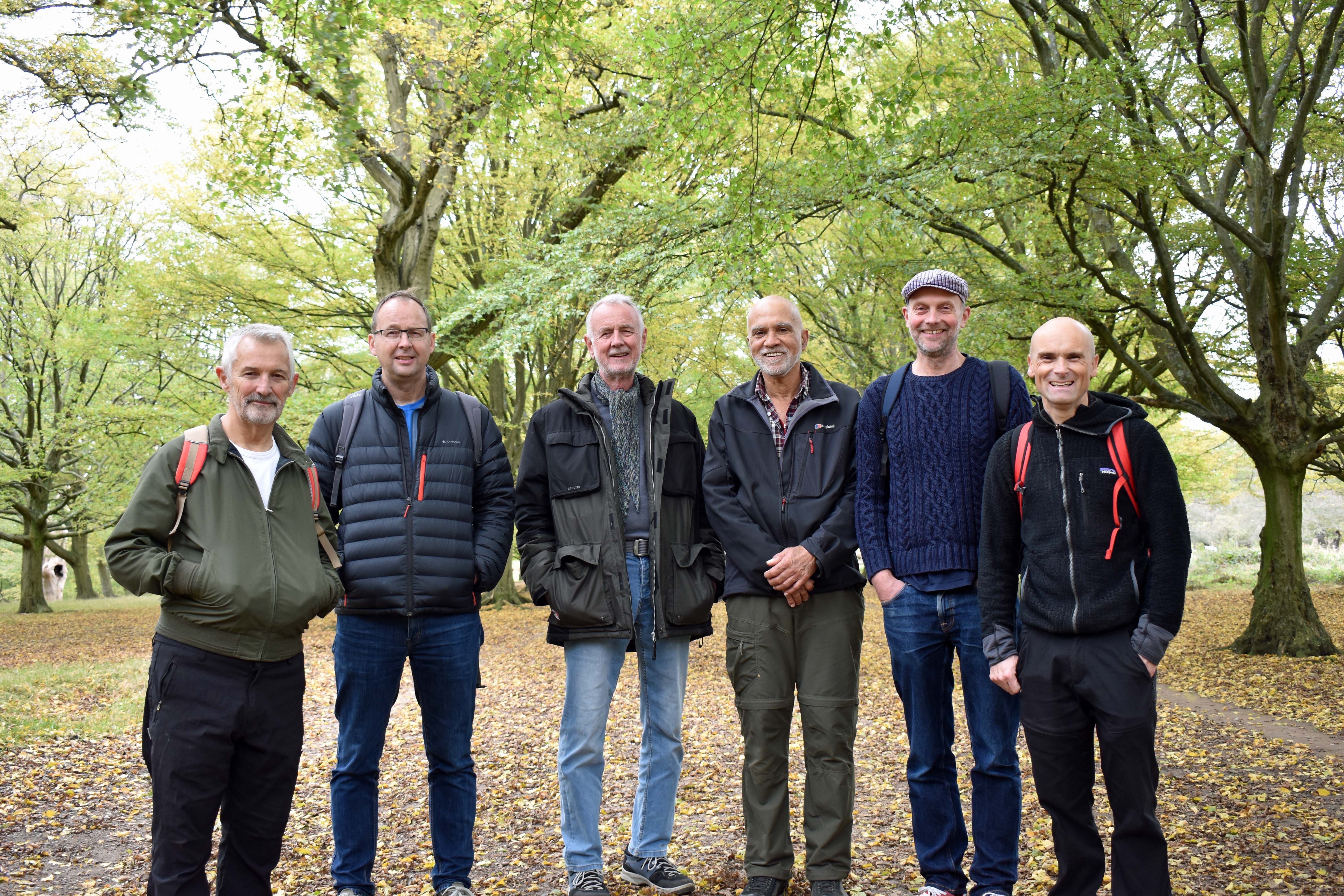 Mike Luetchford with some of his Dharma heirs walking in Richmond Park in November 2021